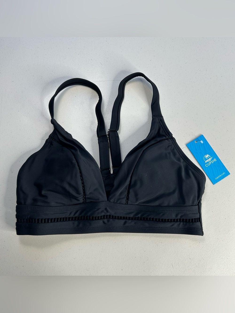 Cupshe Bikini Top Small Black Wide Strap Swimwear New